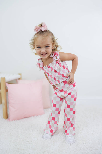 DREAMY PINK CHECKERS DREAM SMOCKED FLARE SET