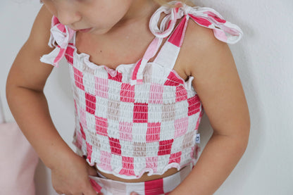 DREAMY PINK CHECKERS DREAM SMOCKED FLARE SET