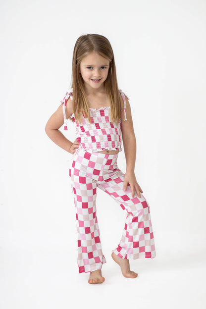 DREAMY PINK CHECKERS DREAM SMOCKED FLARE SET