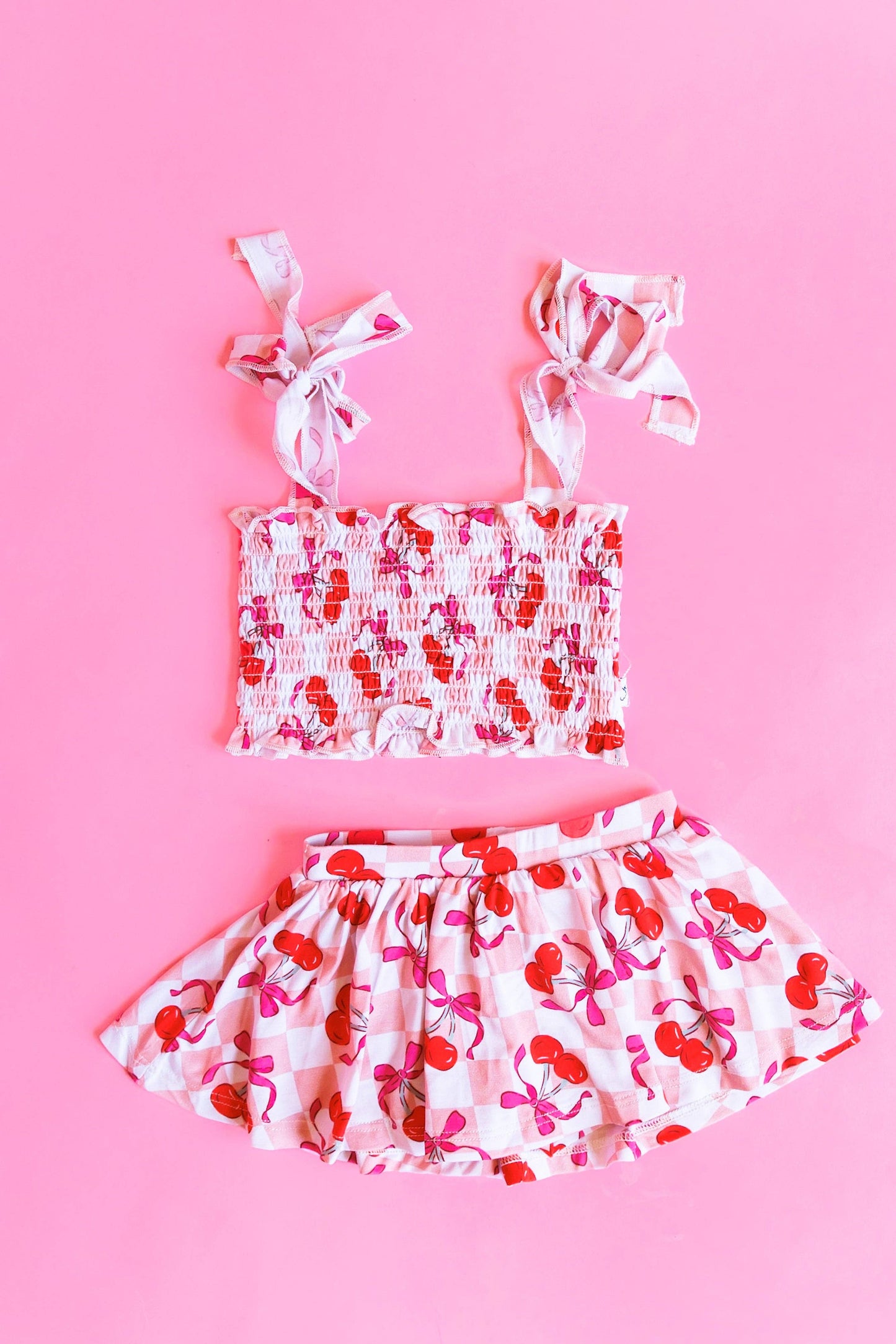 CHERRY SWEET CHECKERS DREAM SMOCKED SKORT SET