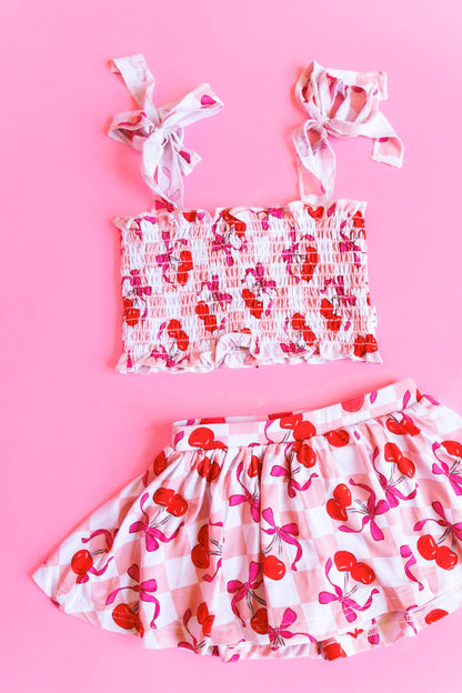 CHERRY SWEET CHECKERS DREAM SMOCKED SKORT SET