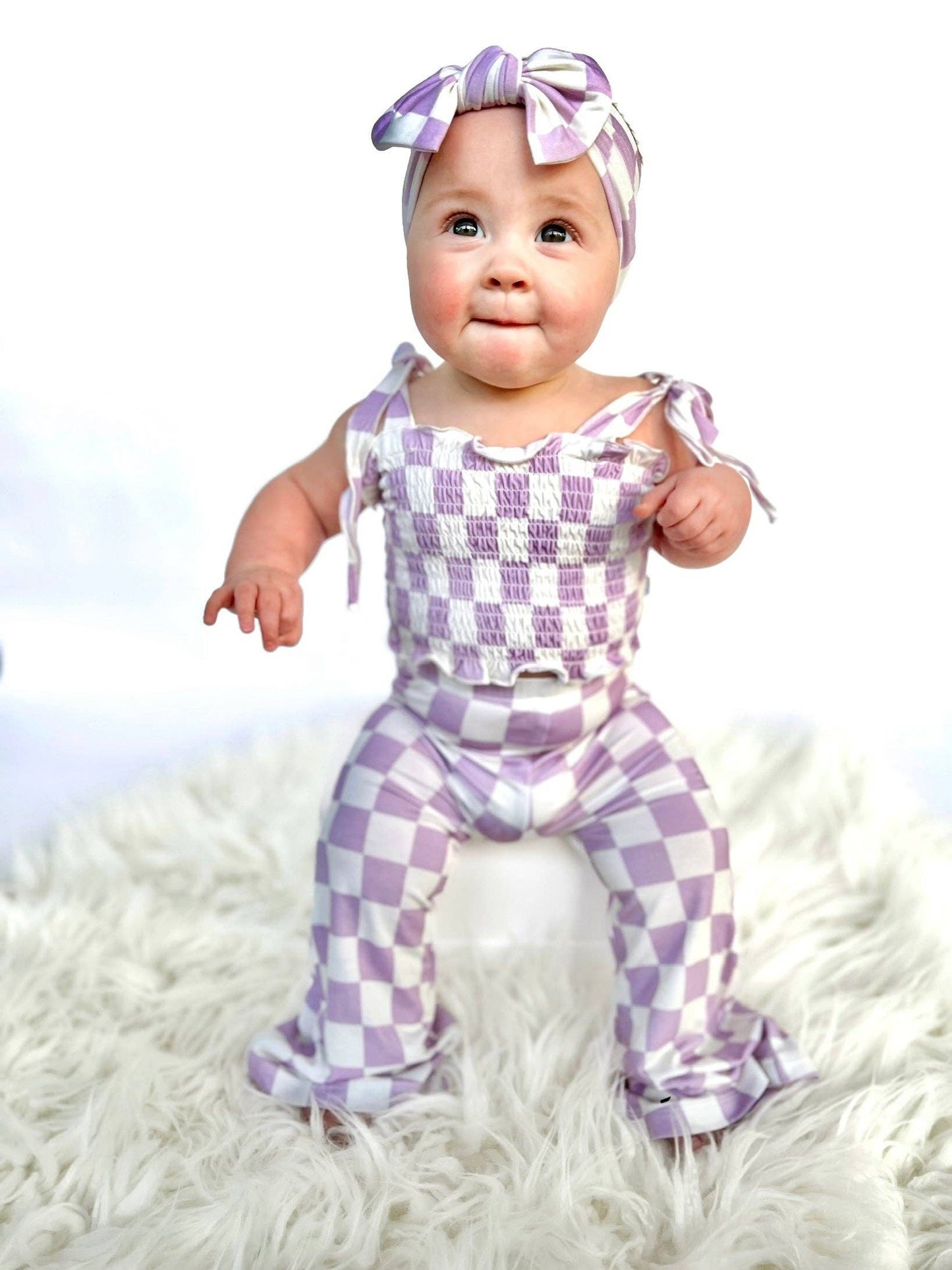 PERIWINKLE CHECKERS DREAM SMOCKED FLARE SET