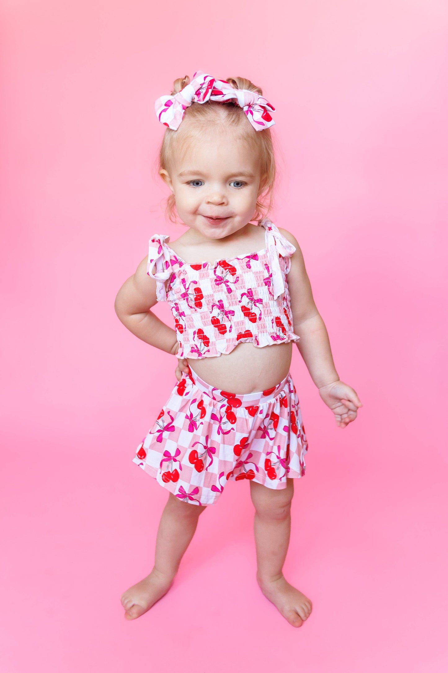 CHERRY SWEET CHECKERS DREAM SMOCKED SKORT SET