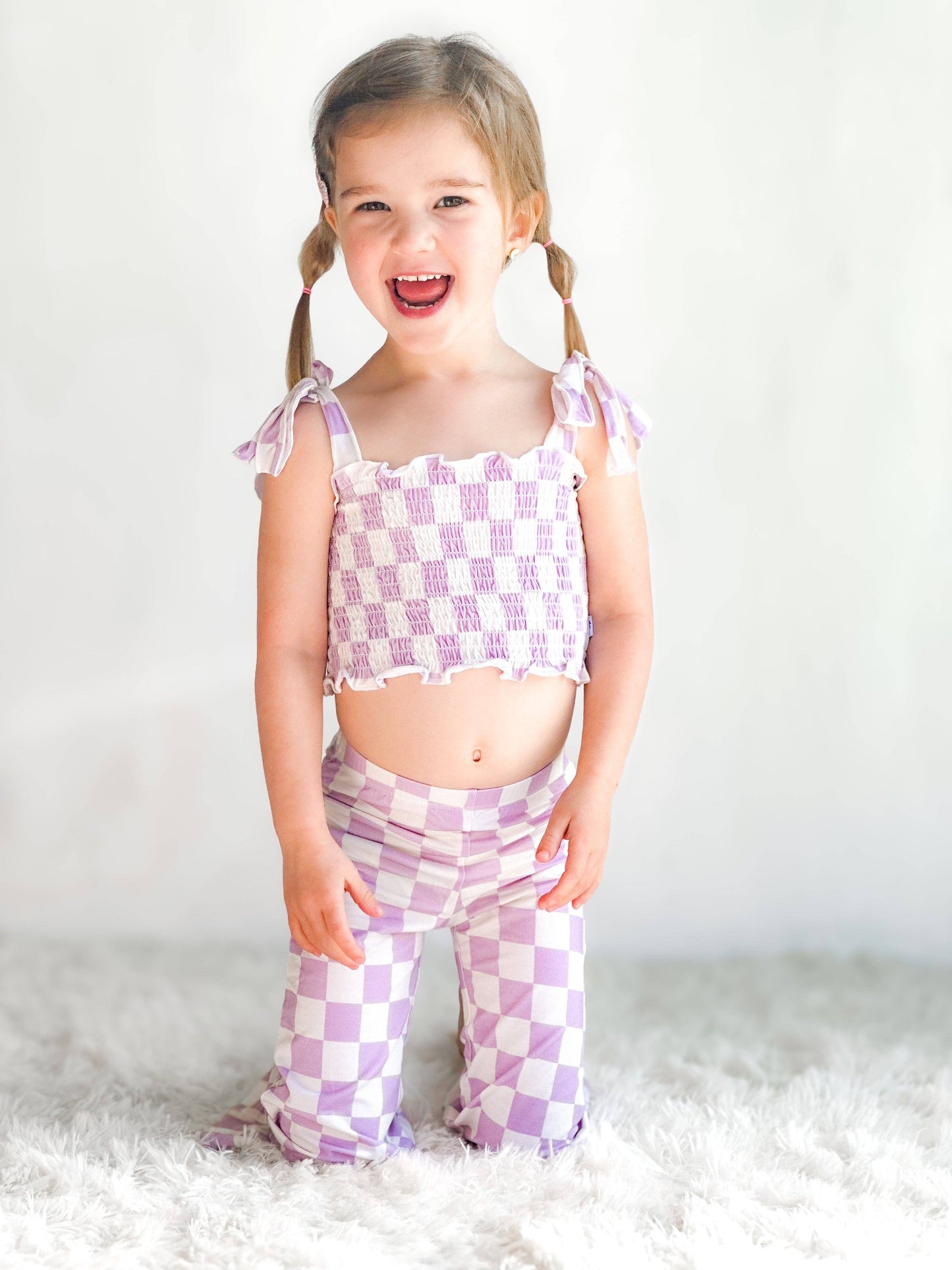 PERIWINKLE CHECKERS DREAM SMOCKED FLARE SET