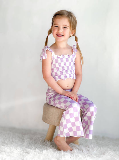 PERIWINKLE CHECKERS DREAM SMOCKED FLARE SET