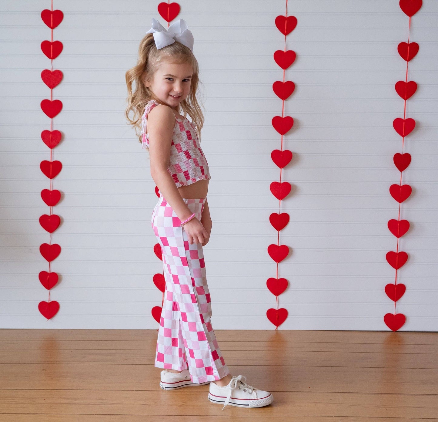 DREAMY PINK CHECKERS DREAM SMOCKED FLARE SET