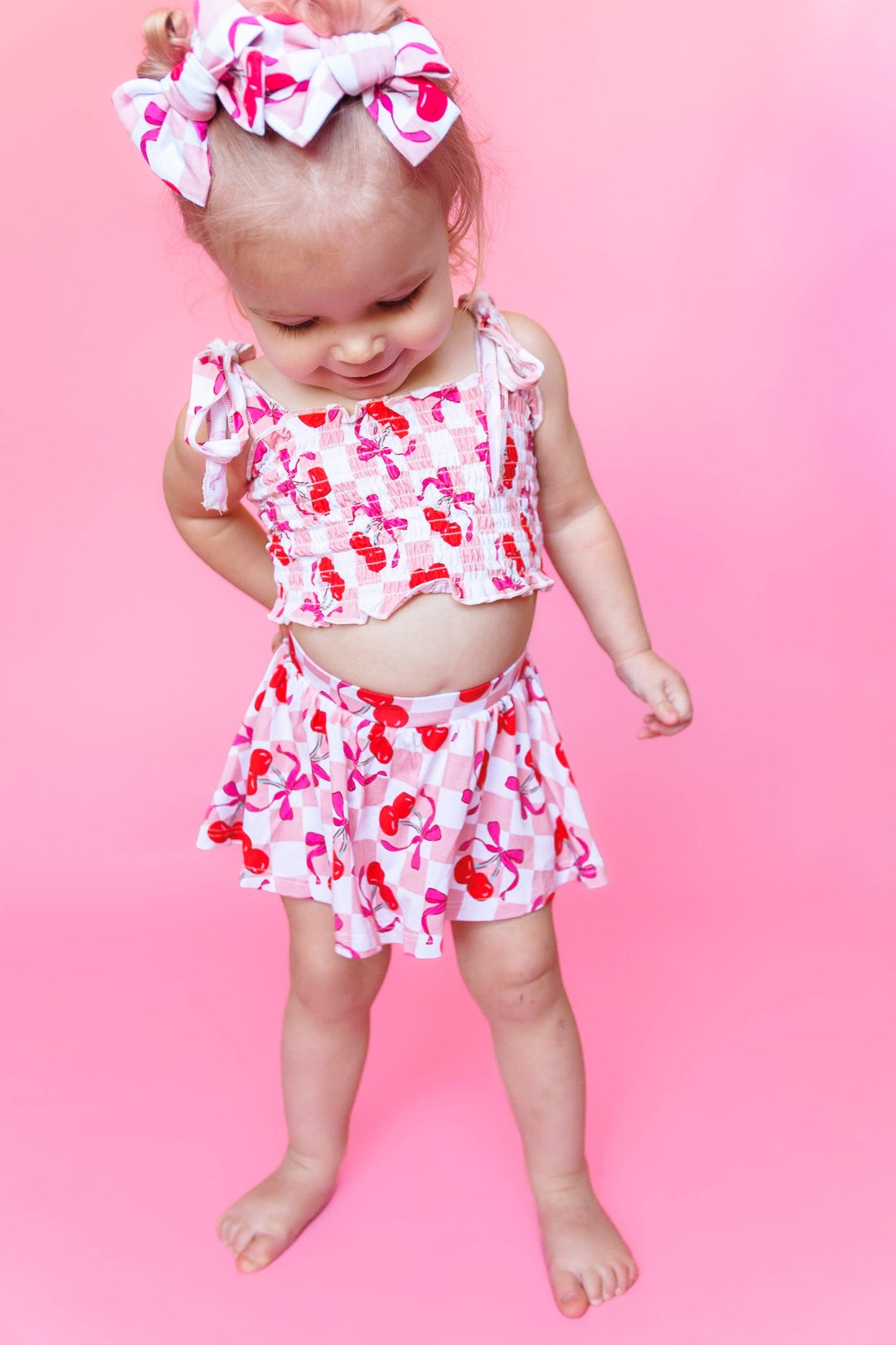 CHERRY SWEET CHECKERS DREAM SMOCKED SKORT SET