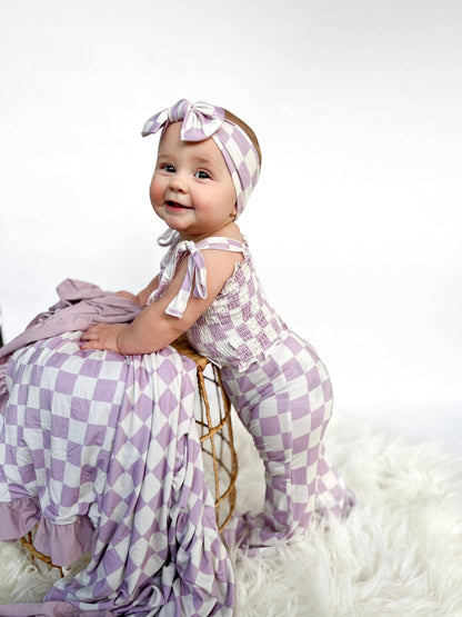 PERIWINKLE CHECKERS DREAM SMOCKED FLARE SET