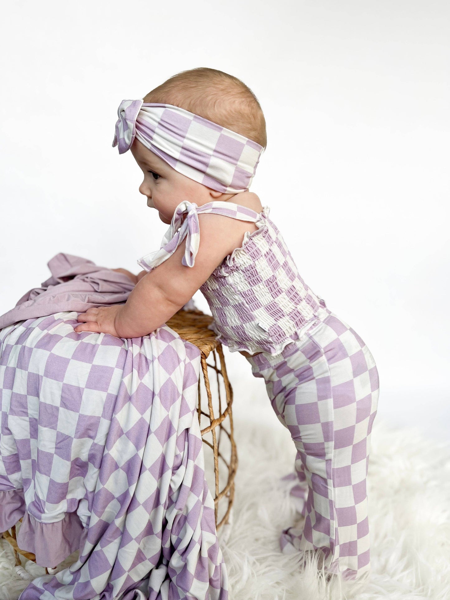 PERIWINKLE CHECKERS DREAM SMOCKED FLARE SET