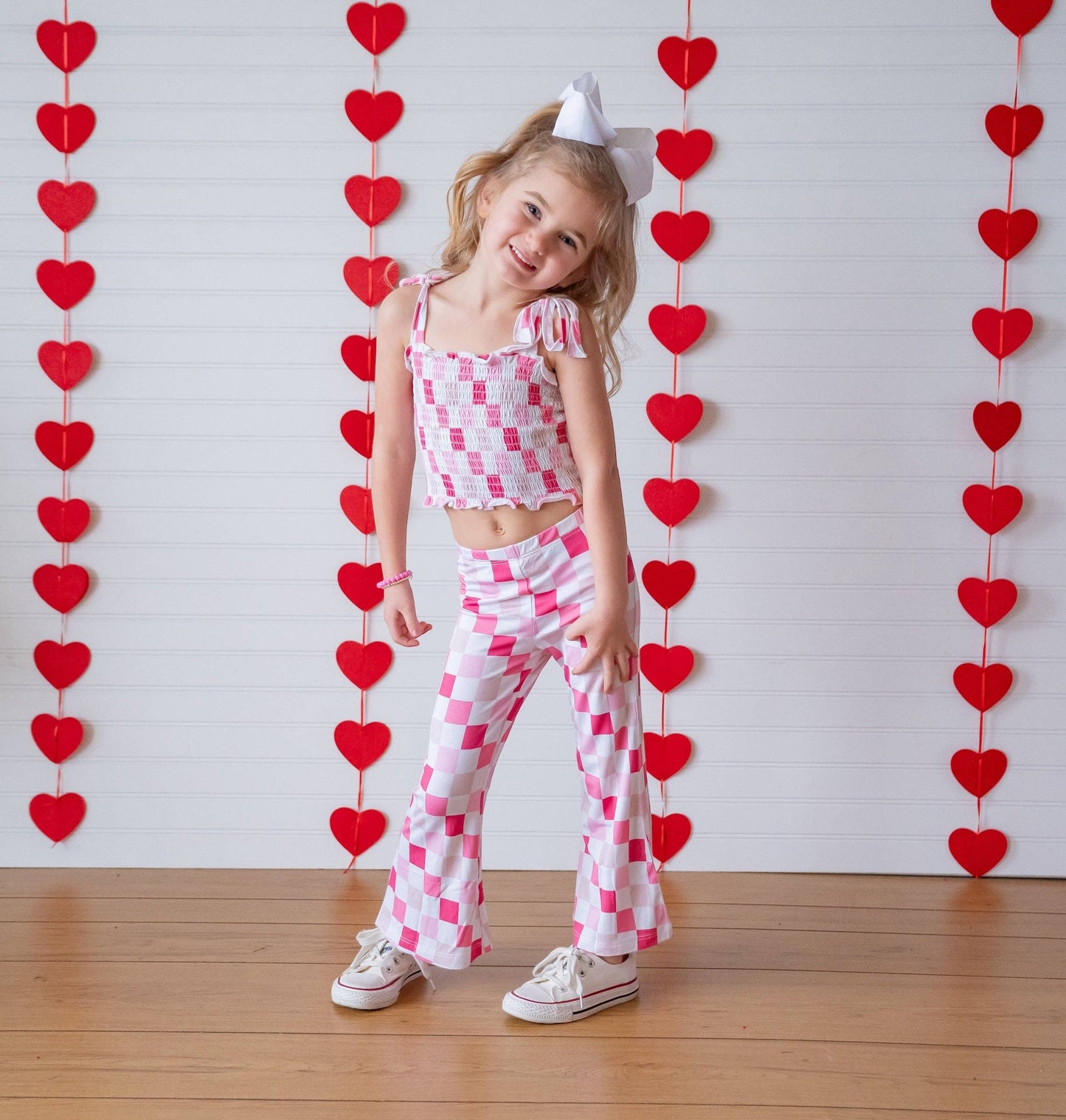 DREAMY PINK CHECKERS DREAM SMOCKED FLARE SET